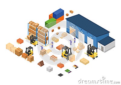 Exterior Warehouse Building Business Delivery. Vector Vector Illustration