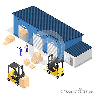 Exterior Warehouse Building Business Delivery. Vector Vector Illustration