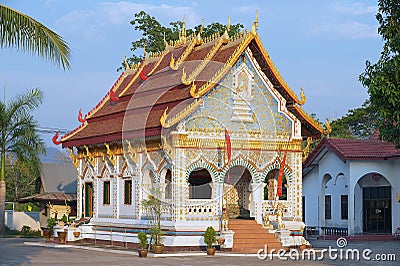 Exterior of the Wat Sri Khun Mueang in Chiang Khan, Thailand. Editorial Stock Photo
