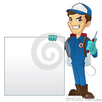 Exterminator holding blank sign Vector Illustration