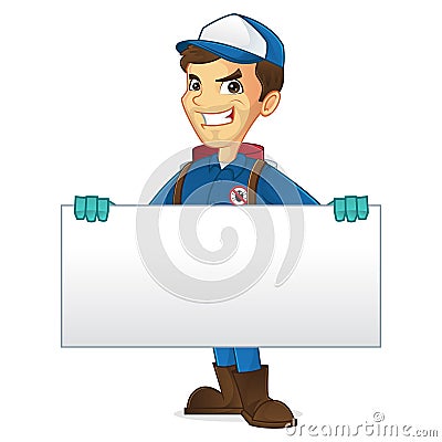 Exterminator holding blank sign Vector Illustration