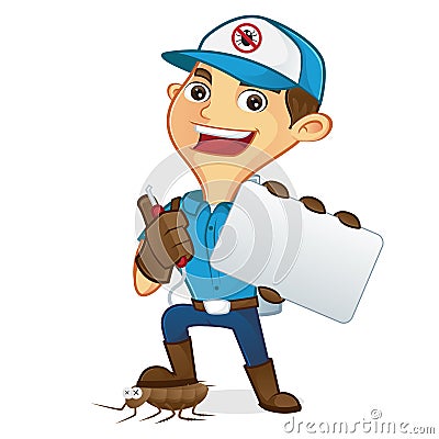 Exterminator holding business card Stock Photo