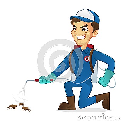 Exterminator killing bugs using pest sprayer Stock Photo