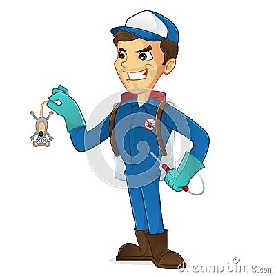 Exterminator killing rat Stock Photo