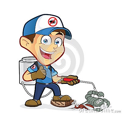 Exterminator or pest control with dying pest Vector Illustration