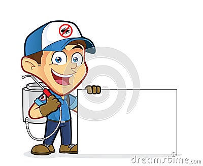 Exterminator or pest control holding blank sign Vector Illustration