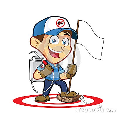 Exterminator or pest control holding flag Vector Illustration