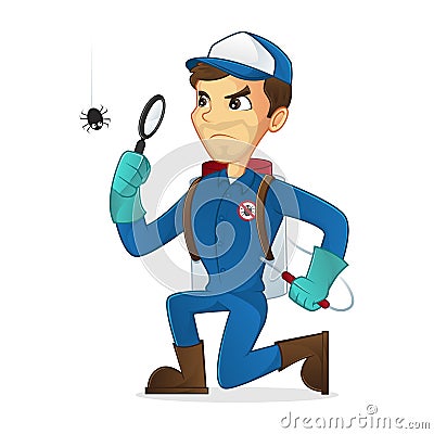 Exterminator searching for bug Stock Photo