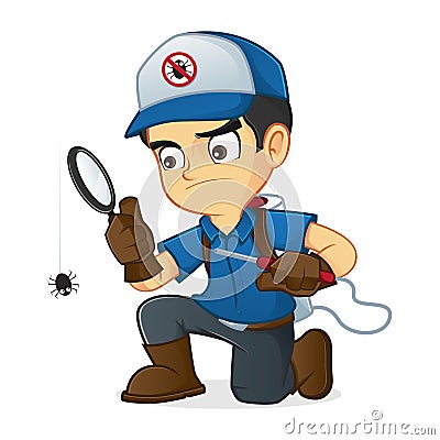 Exterminator searching for bugs and kill them Vector Illustration