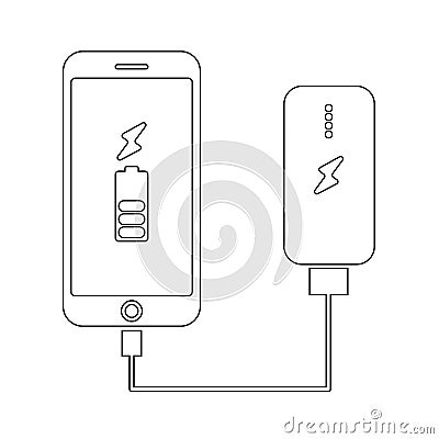 external battery, power bank charges the gadget, phone, tablet. Stock Photo