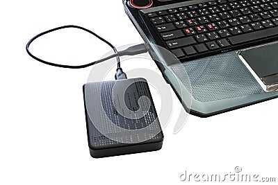 External hard drive connected to laptop Stock Photo