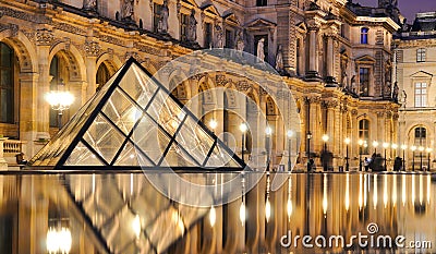 External night view of the Louvre Museum (Musee du Louvre) Editorial Stock Photo