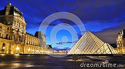 External night view of the Louvre Museum (Musee du Louvre) Editorial Stock Photo