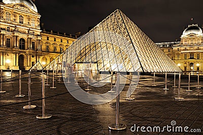 External night view of the Louvre Museum Editorial Stock Photo