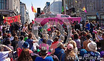 Extinction Rebellion climate change protest at Oxford Circus, London, UK. Editorial Stock Photo