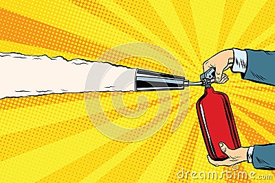 Extinguish the flames with a fire extinguisher Vector Illustration