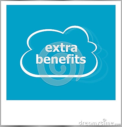 Extra benefits word business concept, photo frame isolated on white Stock Photo