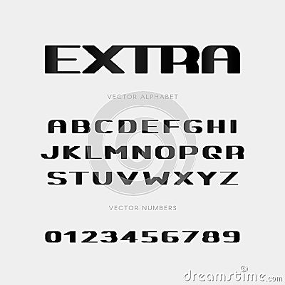 Extra bold vector letters and numbers set. Uppercase contrast font for headline text, monogram, logo and poster Vector Illustration
