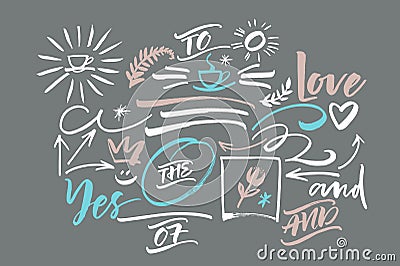 Extra graphic elements for Sunny Script. Chalk lettering Vector Illustration