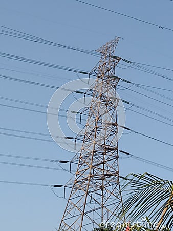 extra high voltage overhead lines Stock Photo