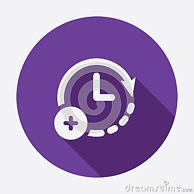 Extra hour, extra time icon. Clock icon with add sign. Clock icon and new, plus, positive symbol. Vector icon Stock Photo