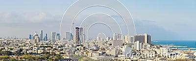 Large Panorama Of Tel Aviv Skyline, Tel Aviv Cityscape Large Panorama At Day, Israel Stock Photo