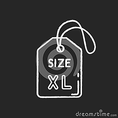 Extra large size label chalk white icon on black background. Clothing dimensions parameters. Descriptive apparel tag Vector Illustration