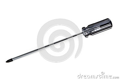 Extra long flat tip metal screwdriver, isolated on white Stock Photo