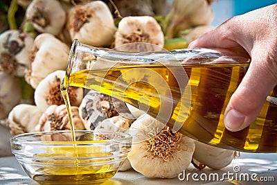 Extra-virgin olive oil and garlic Stock Photo