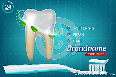 Extra Whitening Toothpaste Healthy Teeth Concept. Vector Realistic Set Illustration 3d Extruded Toothpaste, Brandname Vector Illustration