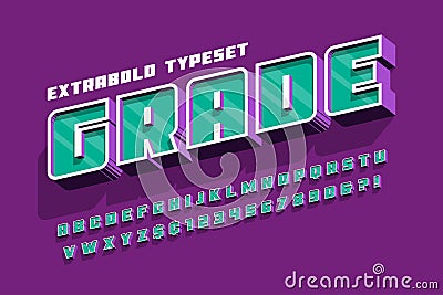 Extrabold 3d display font design, alphabet, letters and numbers Vector Illustration