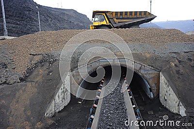 Extraction of minerals. Mining and transport equipment. Autodumpers. Editorial Stock Photo