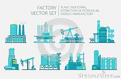 Extraction petroleum. Set of factory illustration Vector Illustration