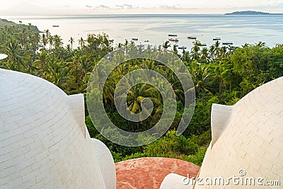 Boats in blue bay in tropics stock photo Stock Photo