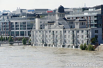 Extraordinary flood, on Danube in Bratislava Editorial Stock Photo