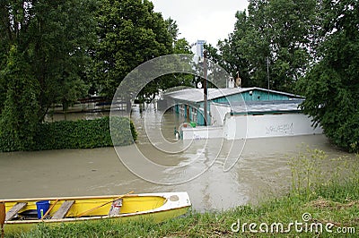 Extraordinary flood, on Danube river in Bratislava Stock Photo