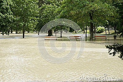 Extraordinary flood, on Danube river in Bratislava, Slovakia Stock Photo