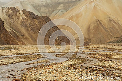 Extraterrestrial landscape with lifeless rocks and river, Iceland Stock Photo