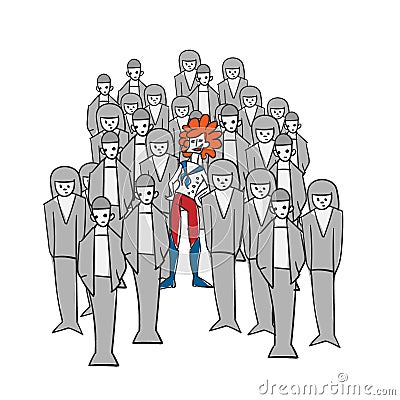 Extravagant concept vector illustration woman gray crowd Cartoon Illustration