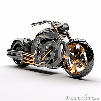 Extravagant 3d Gold Motorcycle With Whiplash Curves And Chromepunk Style Stock Photo