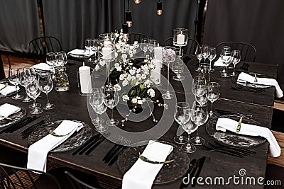 Extravagant dark theme wedding reception Stock Photo