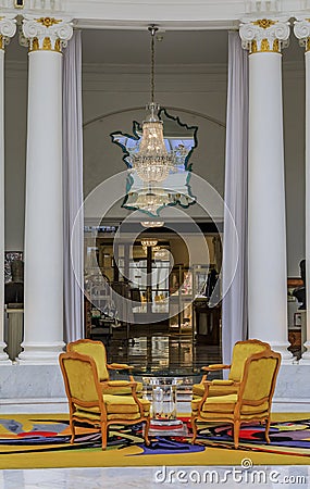 Extravagant decor of the Grand Salon Royal Lounge with a Baccarat crystal chandelier in the Negresco hotel Nice, France Editorial Stock Photo