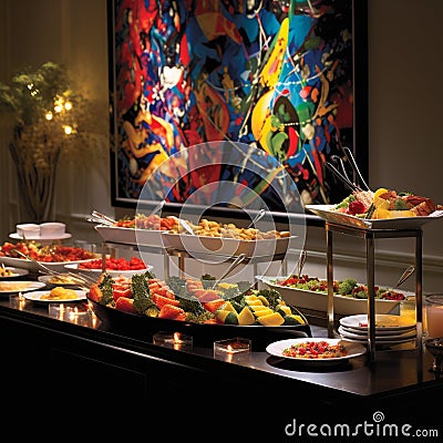 Extravagant Reception Buffet in Vibrant Art Style Stock Photo