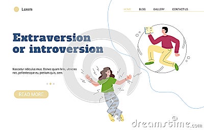 Extraversion or introversion MBTI types website flat vector illustration. Vector Illustration