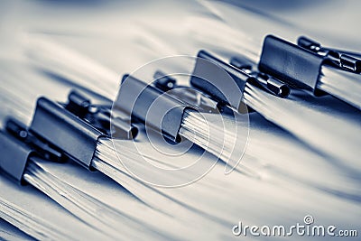 extreamly close up the stacking of office working document with Stock Photo