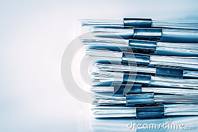 Extreamly close up the stacking of office working document with Stock Photo