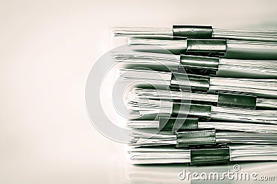 Extreamly close up the stacking of office working document with Stock Photo