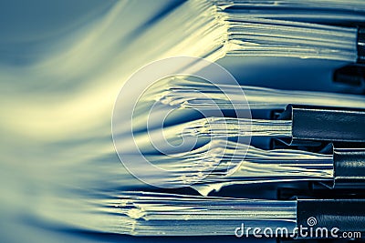 extreamly close up the stacking of office working document with Stock Photo