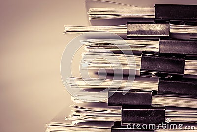 Extreamly close up the stacking of office working document with Stock Photo