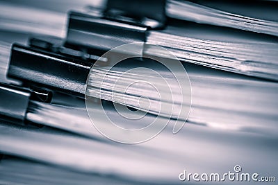 Extreamly close up the stacking of office working document with Stock Photo